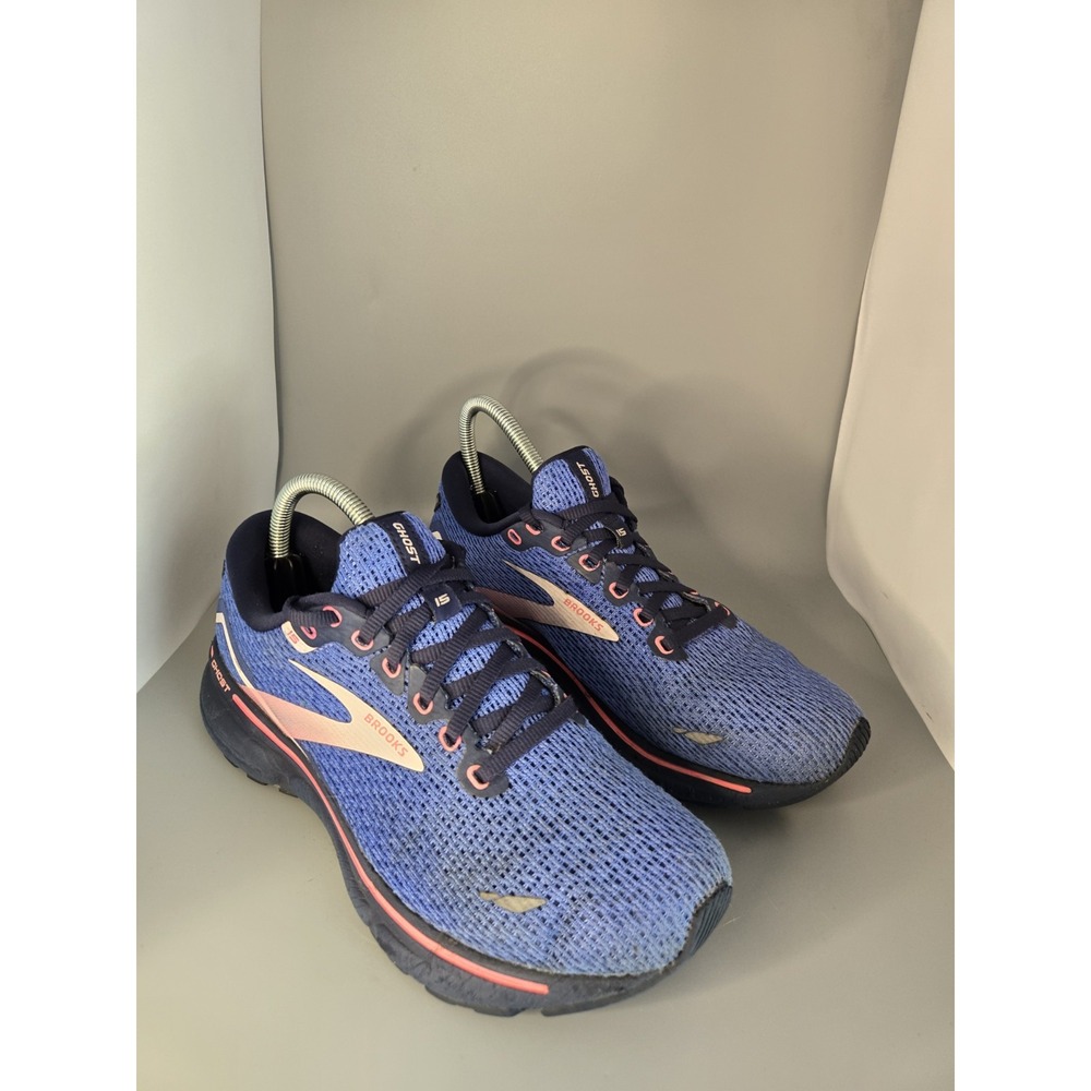Brooks Ghost 15 Running Shoes Women's 8.5 B Blue Pink Mesh Athletic Sneakers